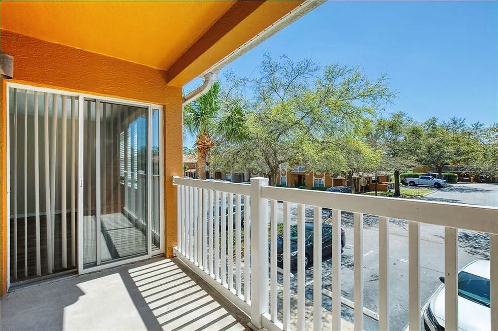 Balcony at furnished pilot housing in Palm Coast, Florida