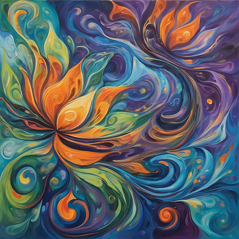 A vibrant abstract artwork symbolizing the harmony between mind, energy, and technology. d