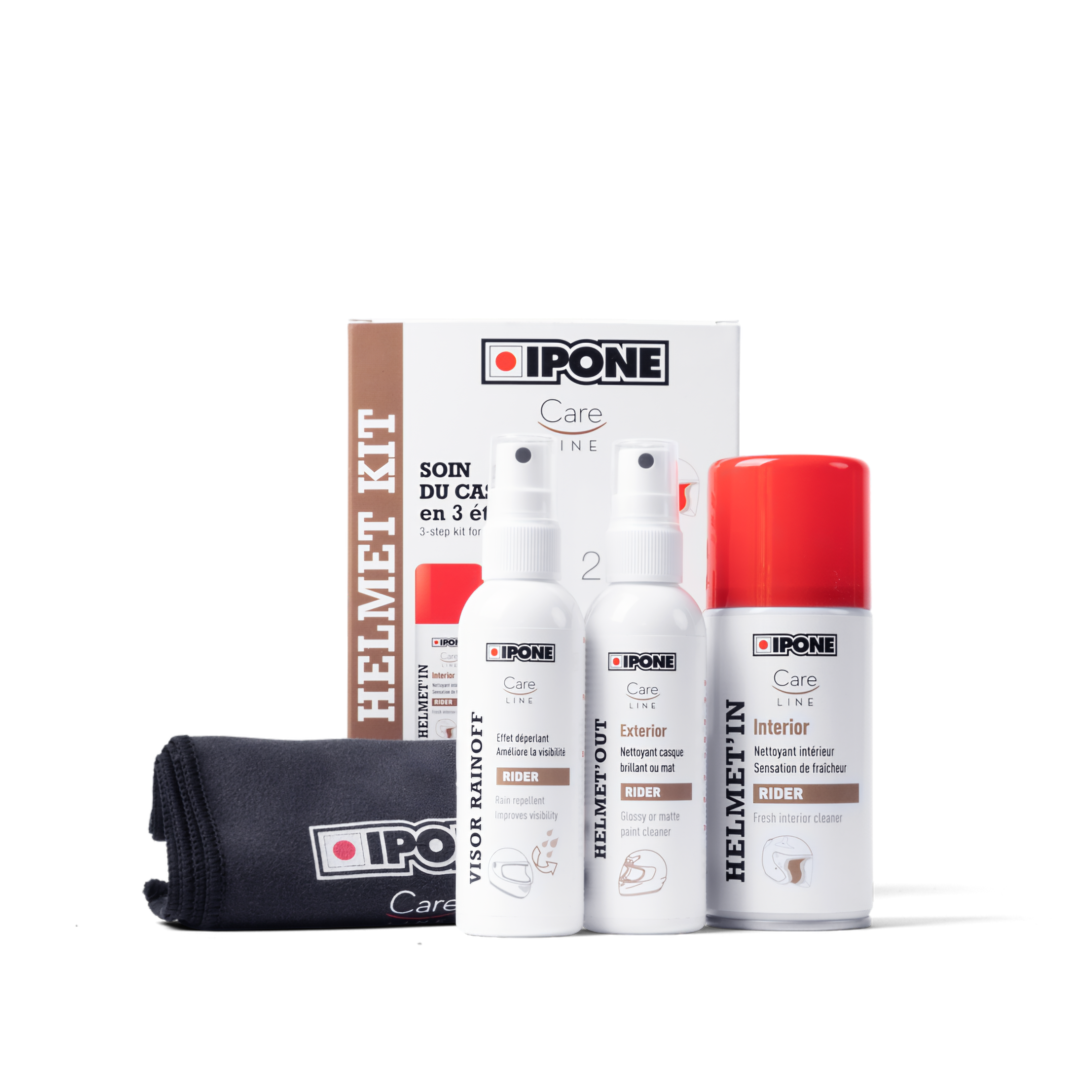 KIT DE LIMPIEZA IPONE HELMET KIT: HELMETIN + HELMETOUT + VISOR RAINOFF
