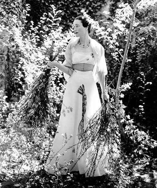 Wallis Simpson in Schiaparelli, circa 1937 at the Chateau de Cande. Photo by Cecil Beaton