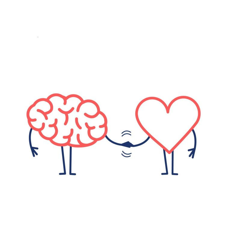 A brain and heart holding hands
