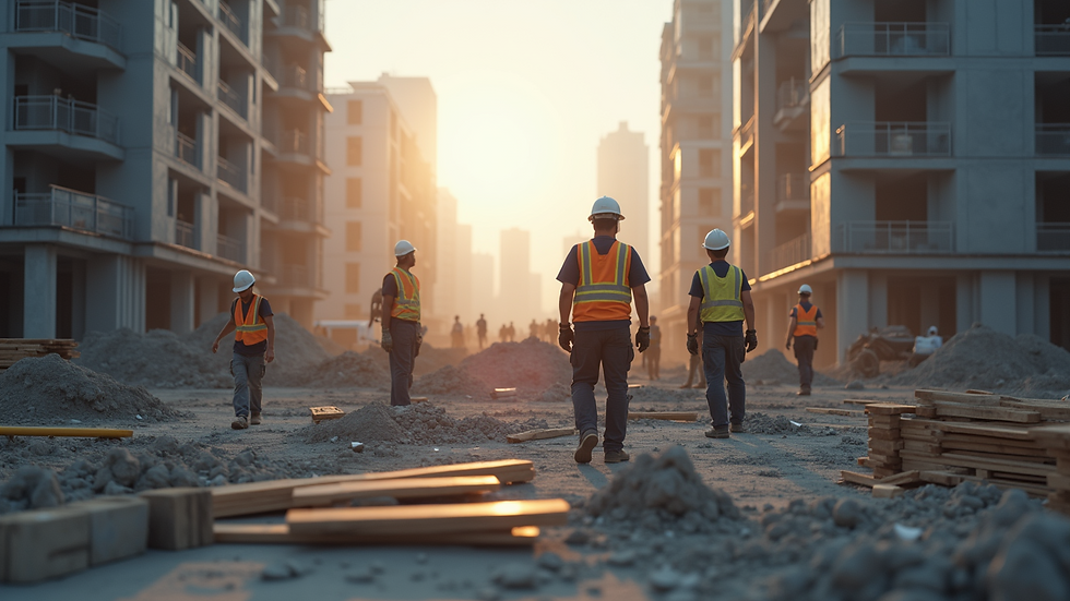 Eye-level view of construction workers on site