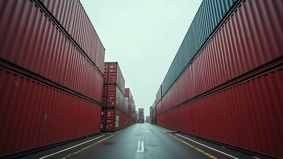 Eye-level view of shipping containers stacked at Liverpool Docks