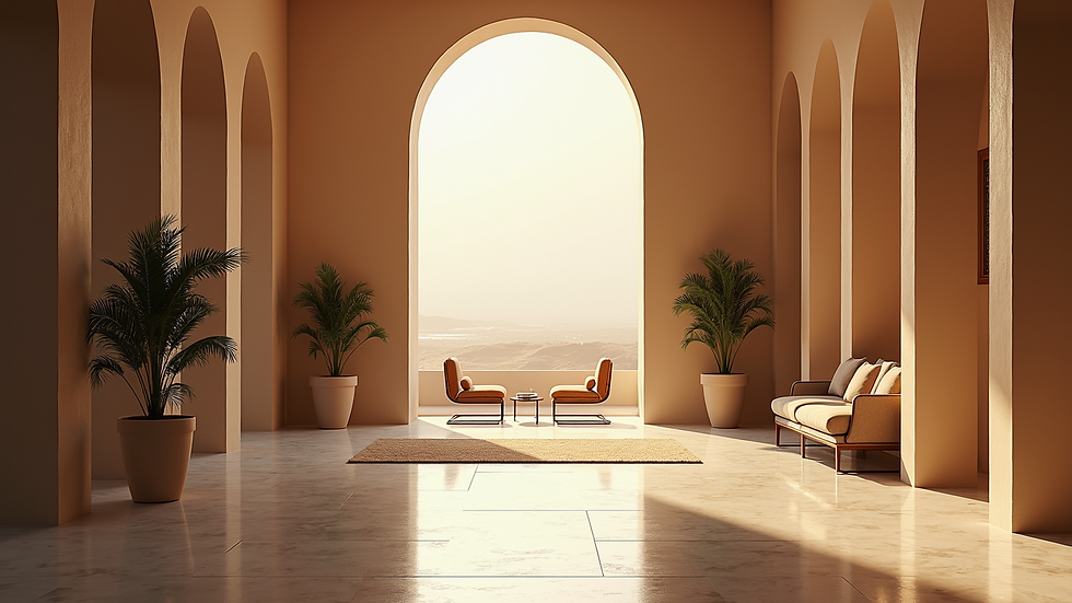 Conceptual rendering of luxury hotel lobby in Diriyah