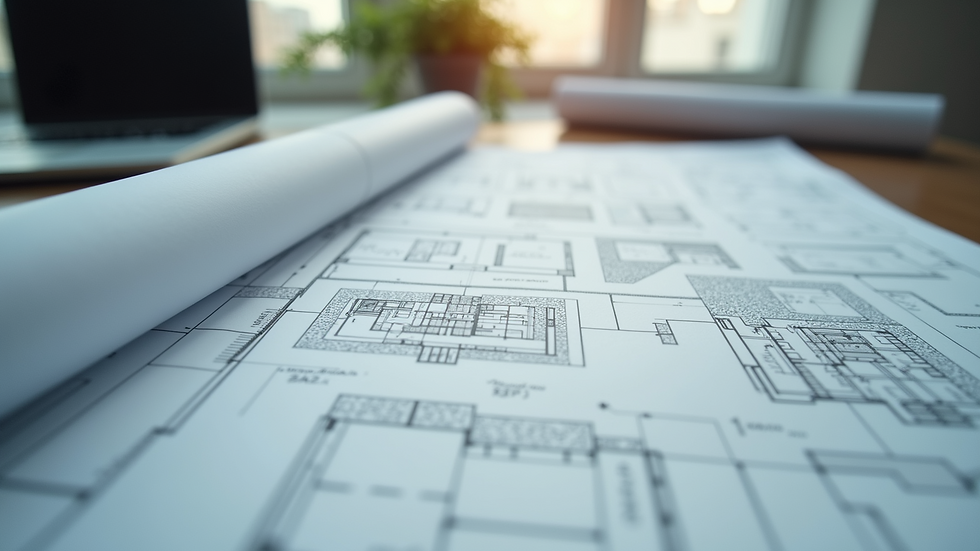 Close-up view of architectural blueprints
