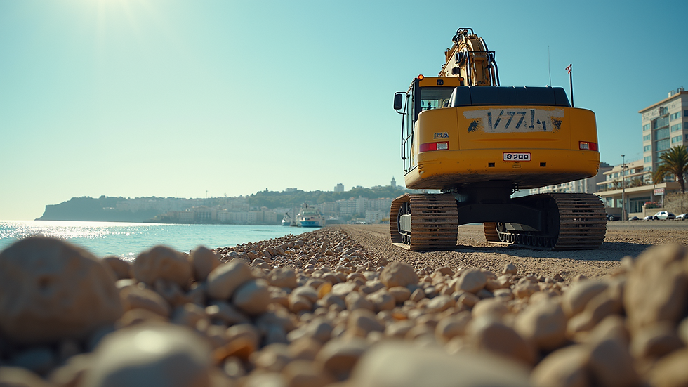 Eye-level view of construction equipment at the seafront