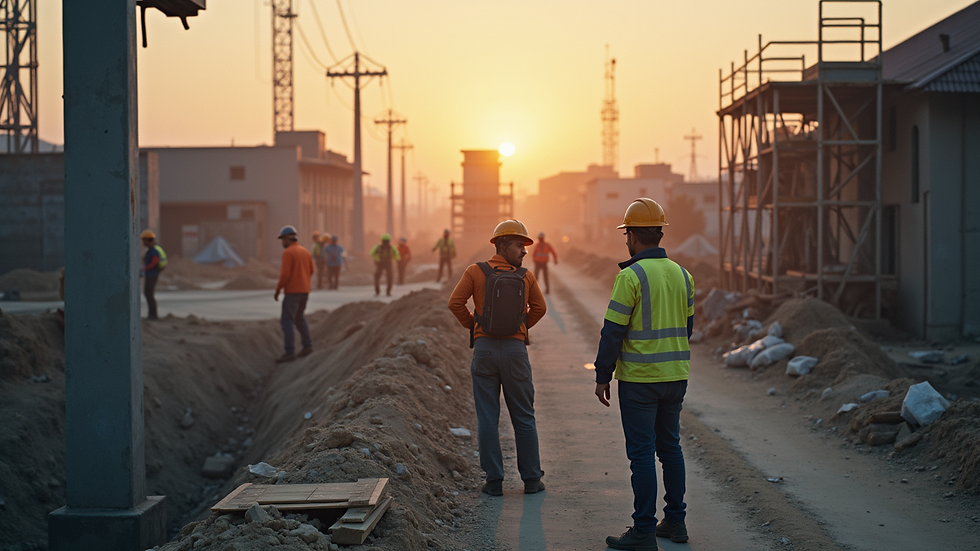 High angle view of construction workers at the site