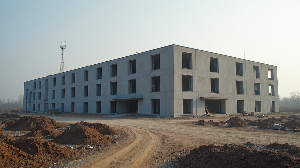 High angle view of a modern prison facility under construction