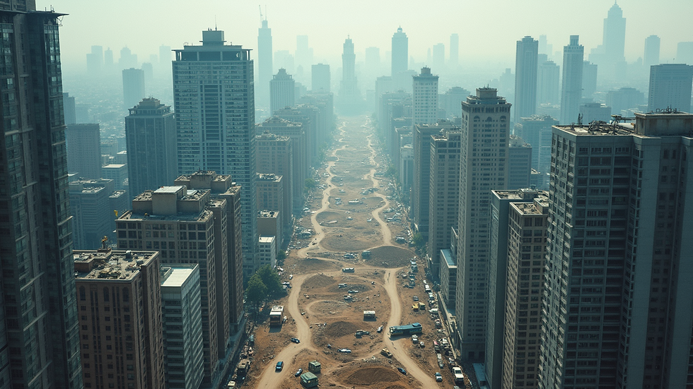 High angle view of a sprawling urban construction site