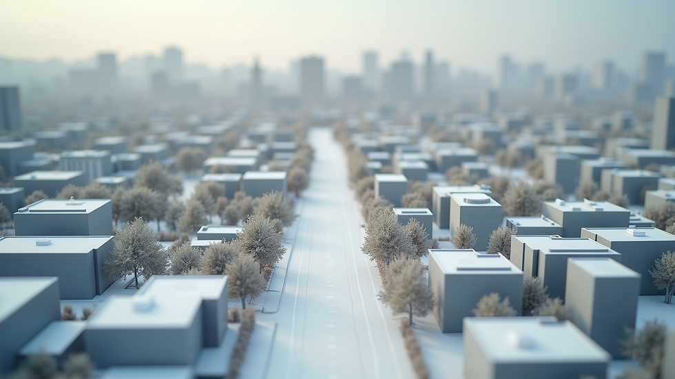 Eye-level view of urban planning model showing new city layout