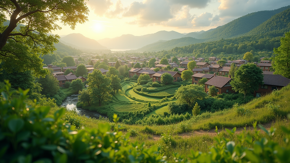 High angle view of a vibrant green sustainable community