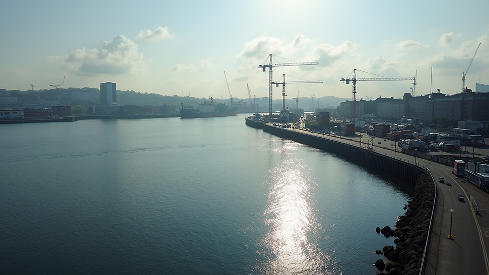 High angle view of the Cardiff Bay waterfront with construction site