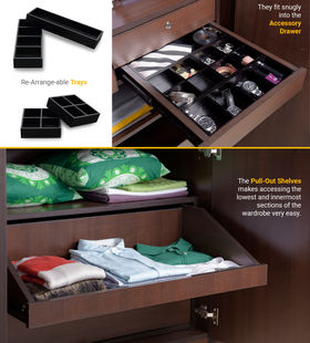 Accessory drawer and pull out shelves