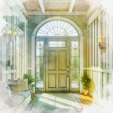 Arch window blind installation with remote control.