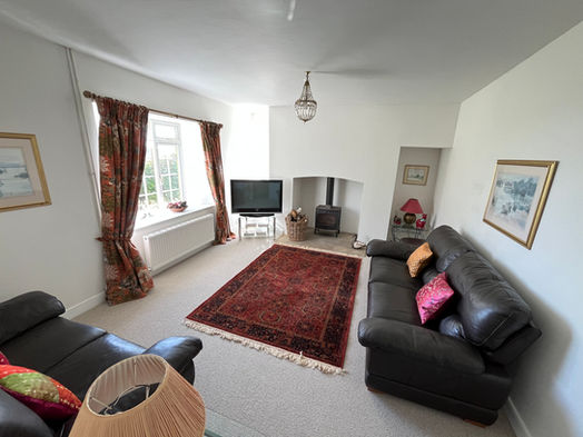 cozy family sitting room with fireplace and tv Down House Farm Devon EX6 7SA