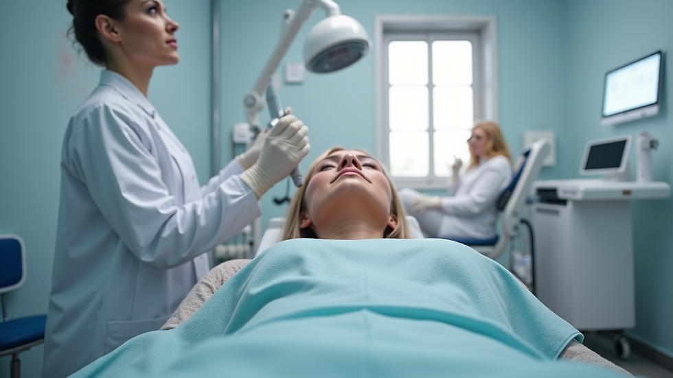 Eye-level view of laser hair removal treatment room with modern equipment
