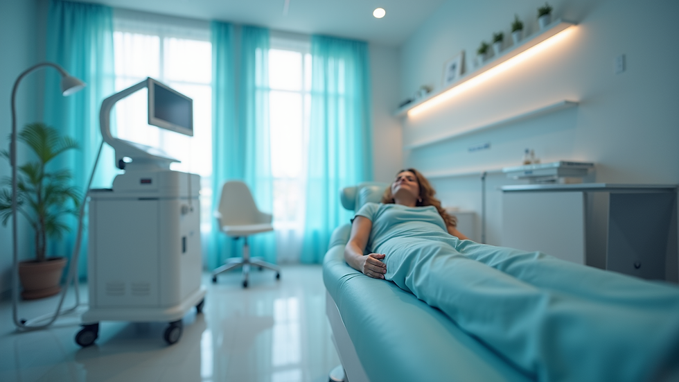 Eye-level view of laser hair removal treatment room with equipment