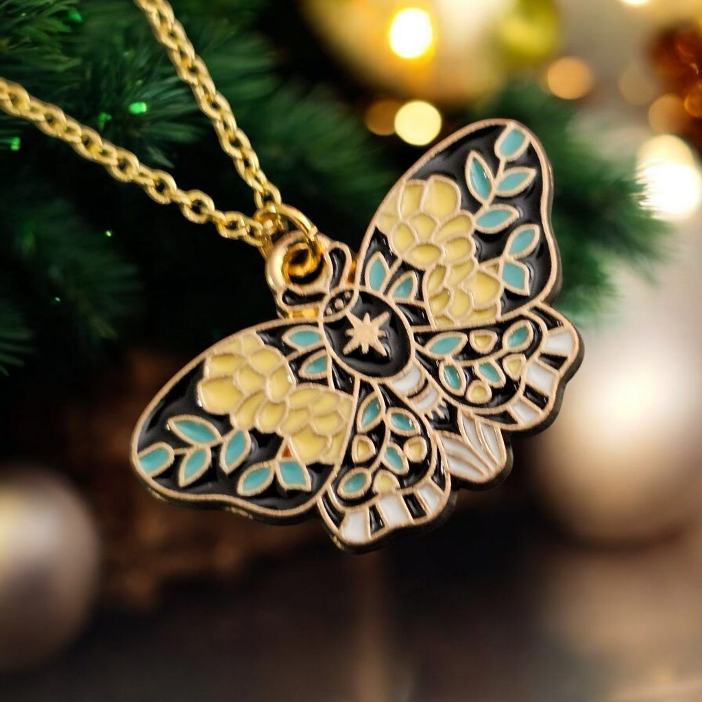 Yellow & Green Moth Necklace