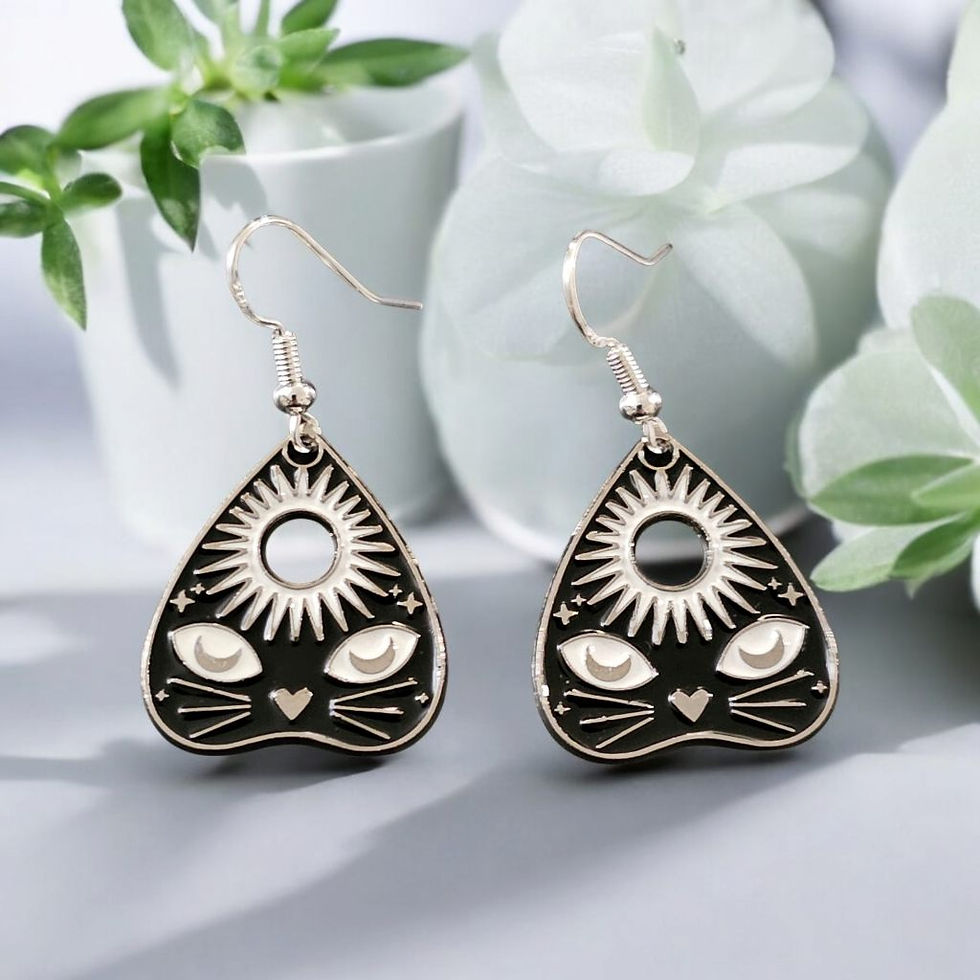 Thumbnail: Silver Cat & Sun Planchette Earrings