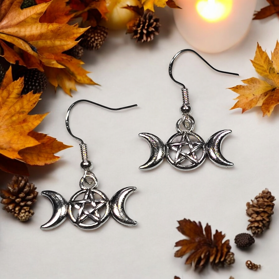 Thumbnail: Triple Goddess Moon Pentacle Earrings