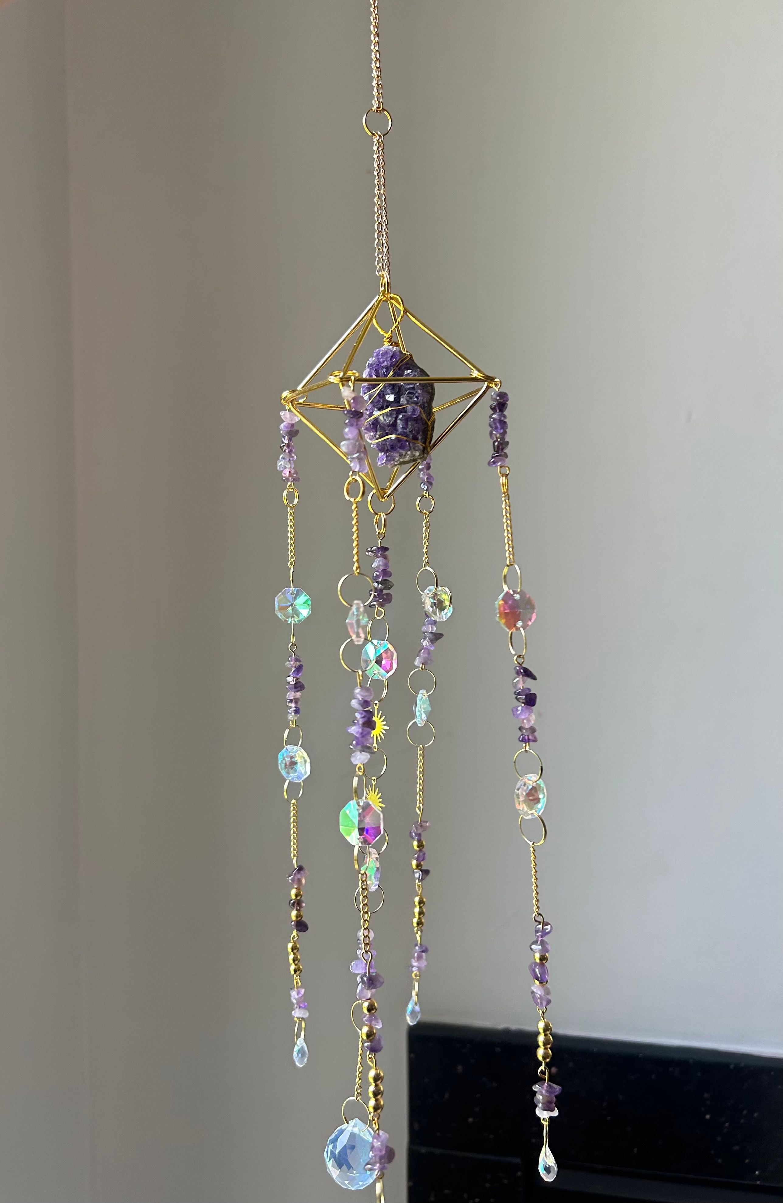 Ametist Hediye Kutusu 1 - Doğal Taş Sun Catcher, Ametist Mum, Palo Santo Ve Palo