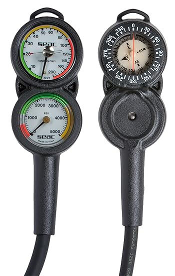 Thumbnail: SEAC Console 3, Pressure gauge, Depth Gauge and Compass, Scale 0-5000 0-200 U…