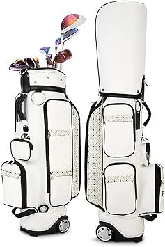 Golf Club Bag, Portable Golf Club Bag, PU Leather Golf Club Bag with 5-Way St…