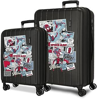 Joumma Marvel Spiderman Comic Suitcase Set Black 55/65 cm Rigid 6.8 kg TSA Cl…