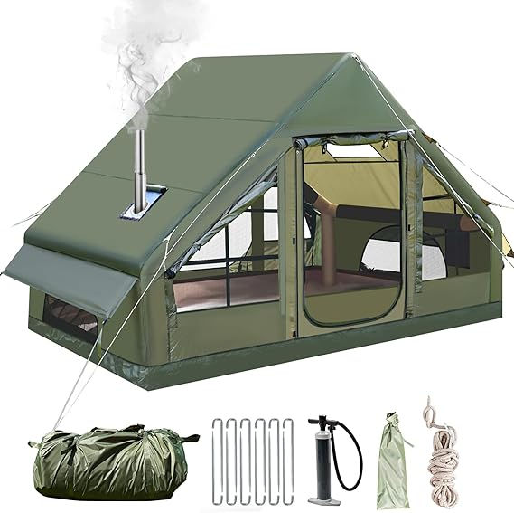 Thumbnail: 3 x 2 x 2.1 m inflatable camping tent with fireplace opening and roof window…