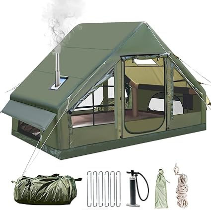 Thumbnail: 3 x 2 x 2.1 m inflatable camping tent with fireplace opening and roof window…