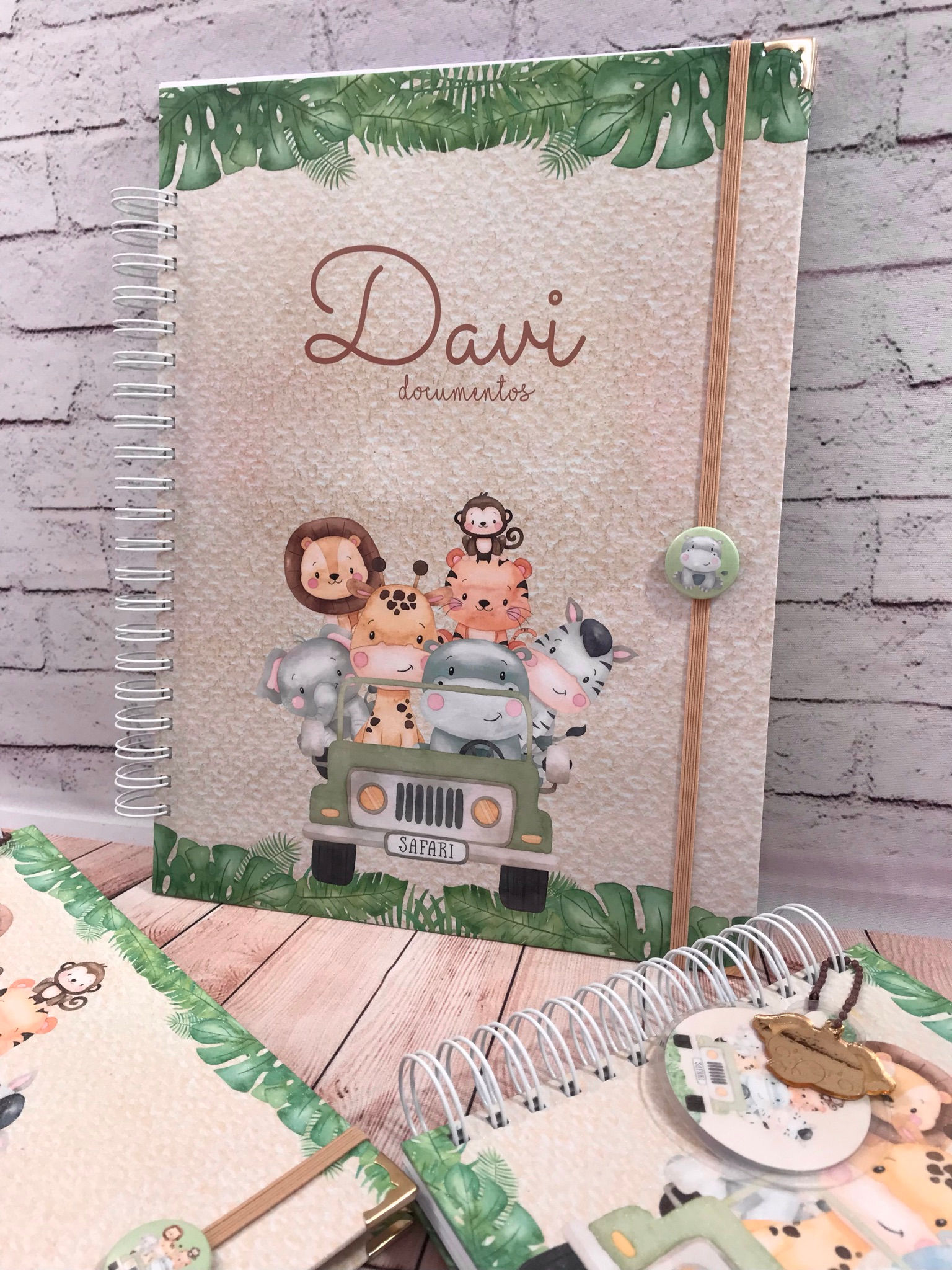 Porta documentos A4 encadernado - Safari aquarelado bege