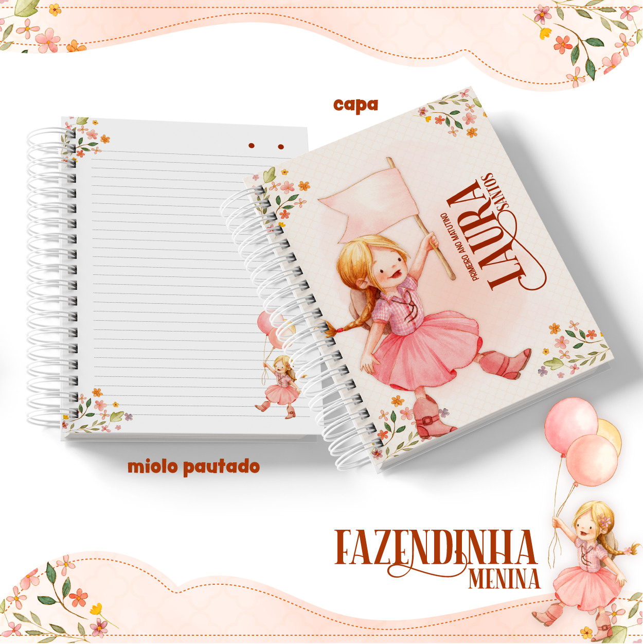 Caderno + Bloquinho Fazendinha Menina