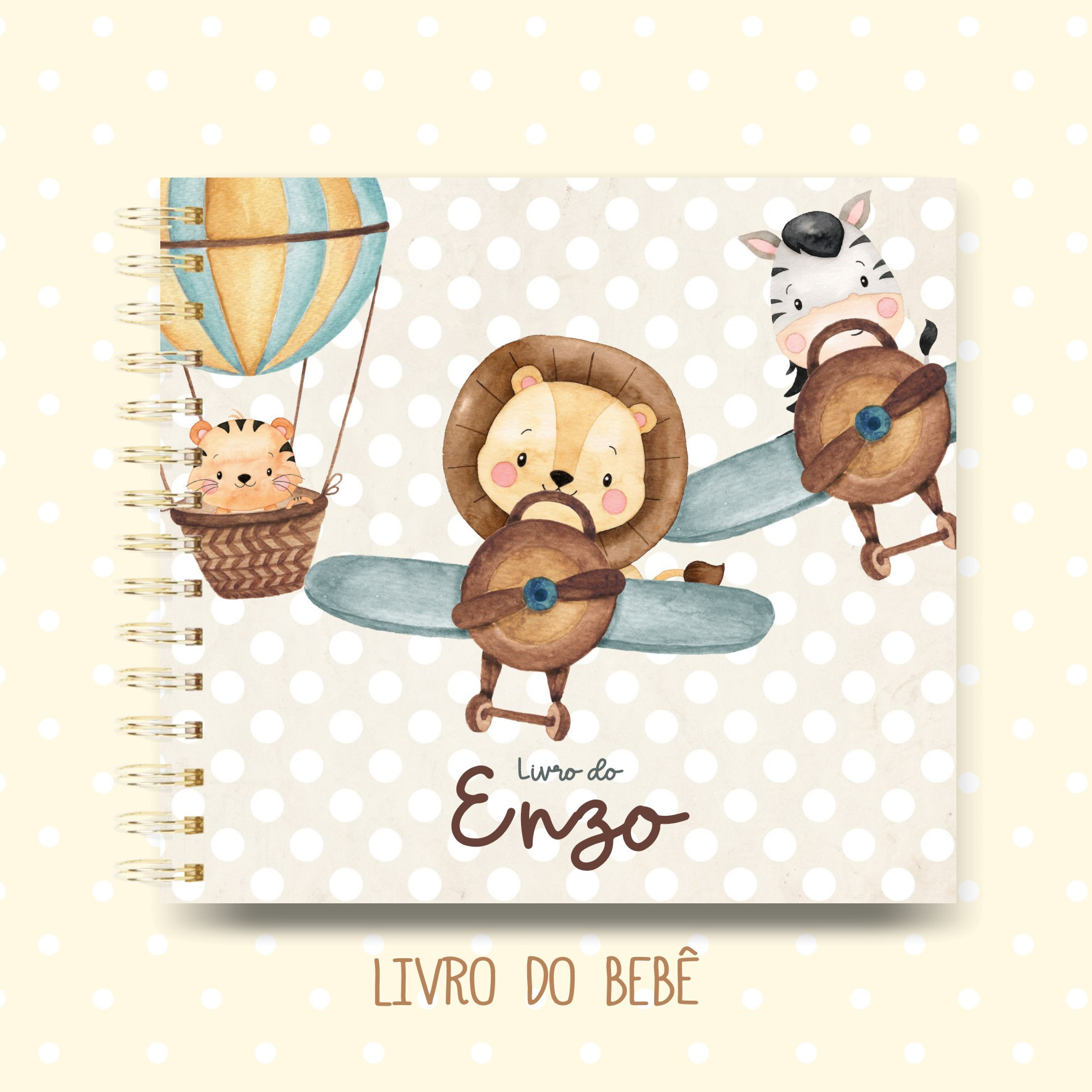 Capa para Livro do bebê - Animais aviadores cute - Arquivo Digital