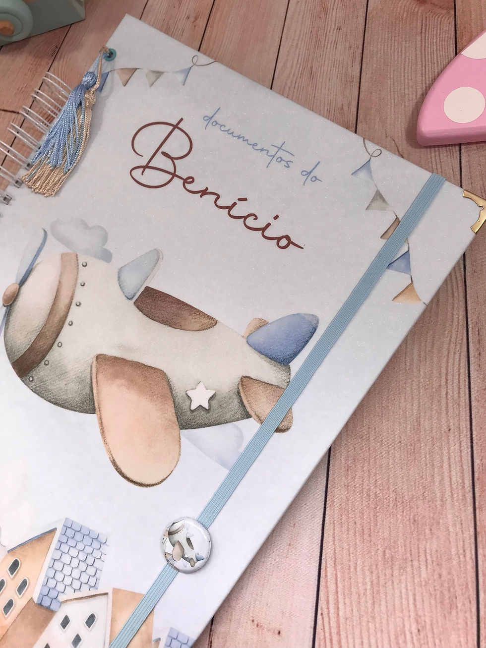 Miniatura: Porta documentos A4 encadernado - Avião Aquarelado