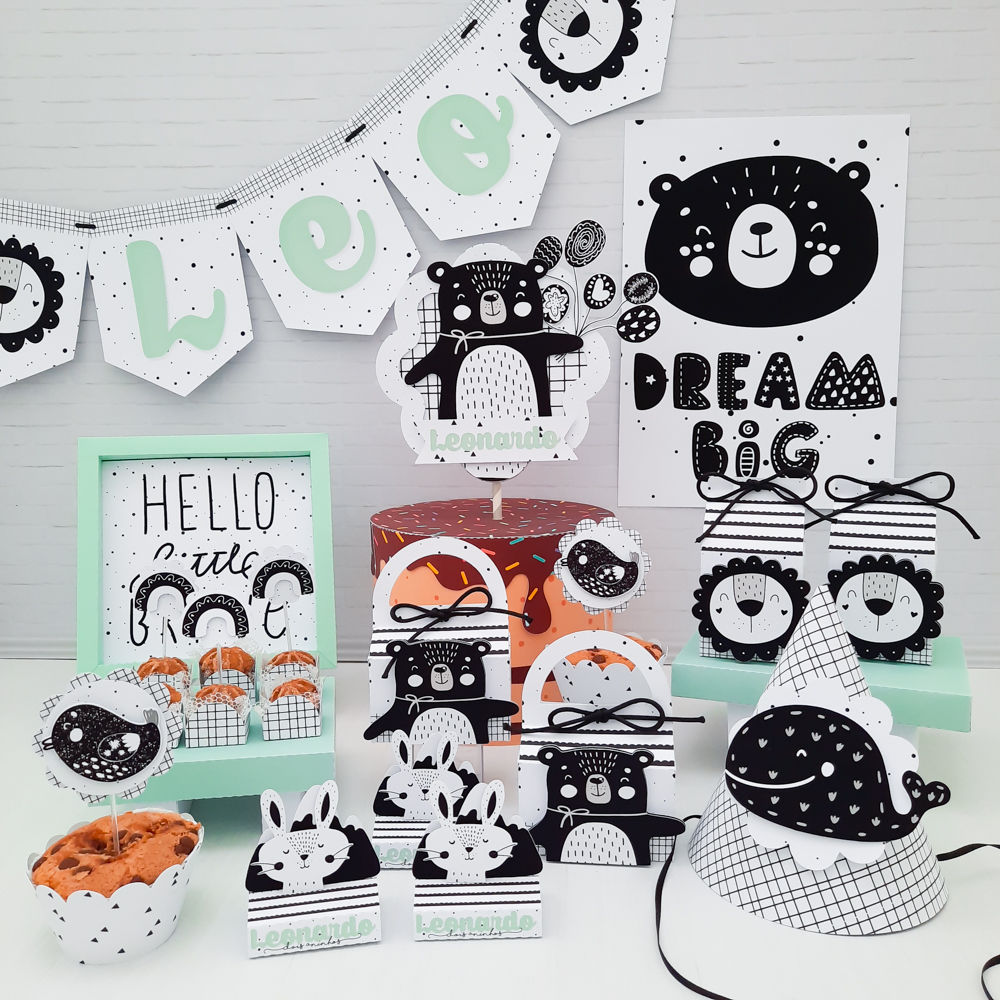 Kit É só um bolinho Escandinavo Preto e Branco