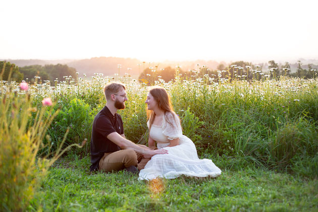 Engagement photo session at golden hour outdoors