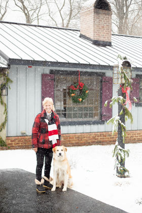 Portrait session outdoors in winter with dog