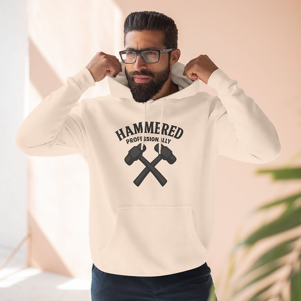 Thumbnail: Fleece Hoodie Hammered Design - Crossed Hammers and Bold Text