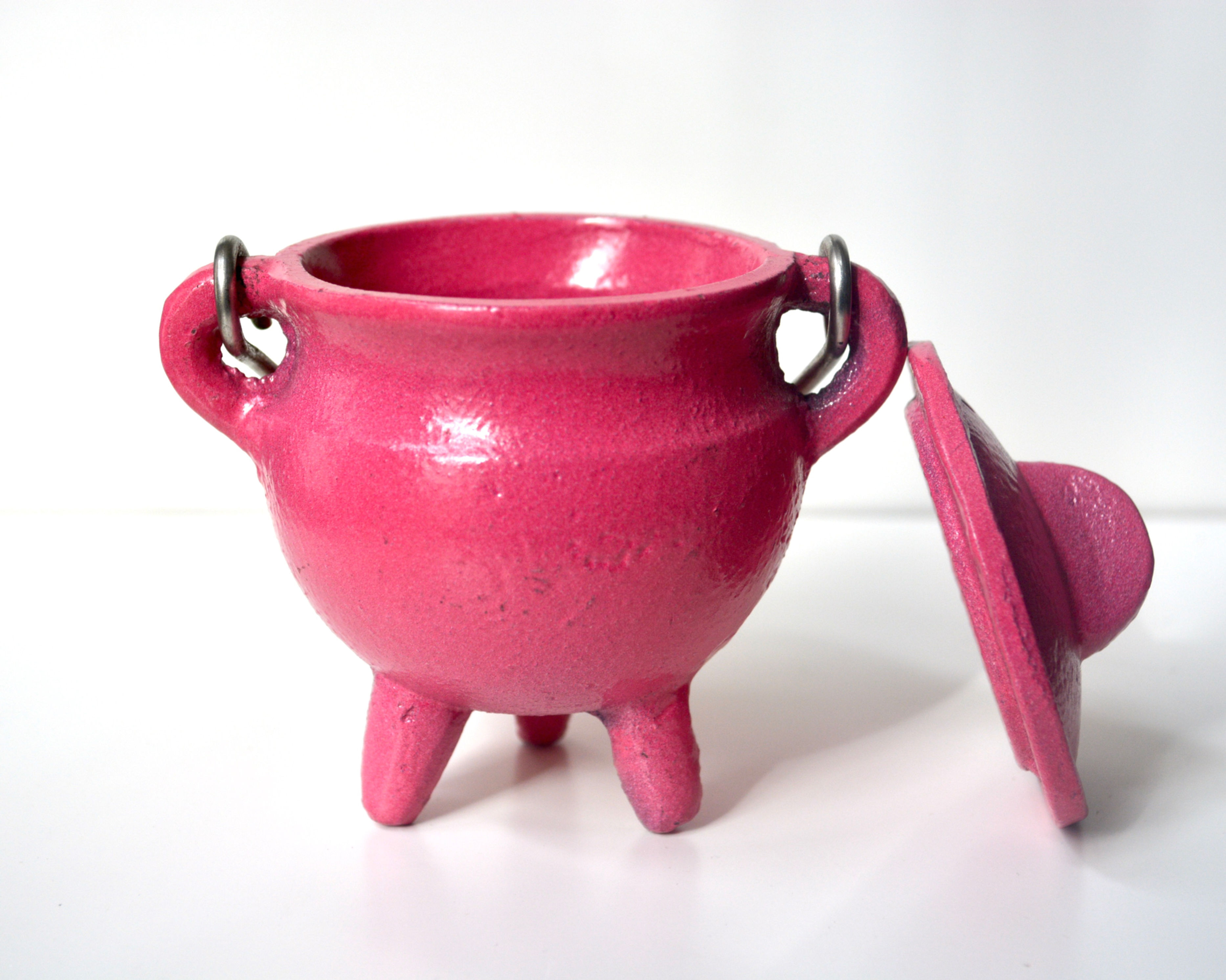 Pink Cast Iron Cauldron with Lid