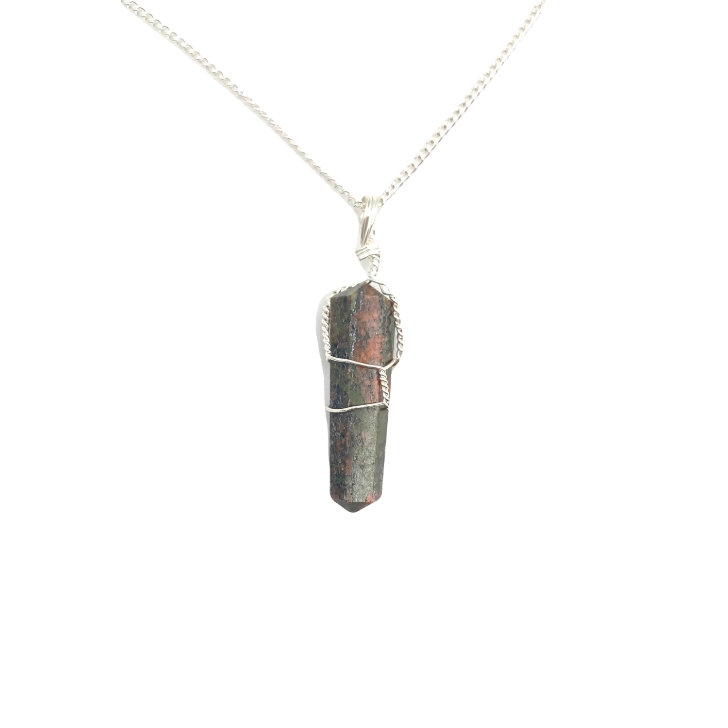 Unakite Wire Wrapped Necklace Pendant