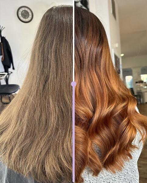 straight, brown hair to curled ginger hair