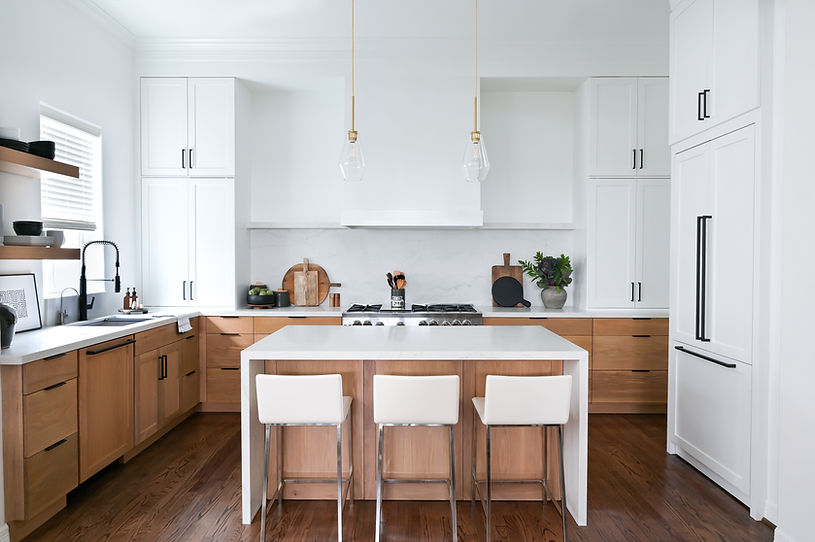 Nancy Lane Interiors Rice Village kitchen project inspired by warm wood Scandinavian and Asian influences in design.