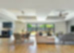 Open concept living and dining with sliding glass doors
Bay Area whole home renovation open concept living and dining room with coffered ceiling, indoor outdoor flow, hardwood floors, and navy butler's pantry by Spaces by Juliana