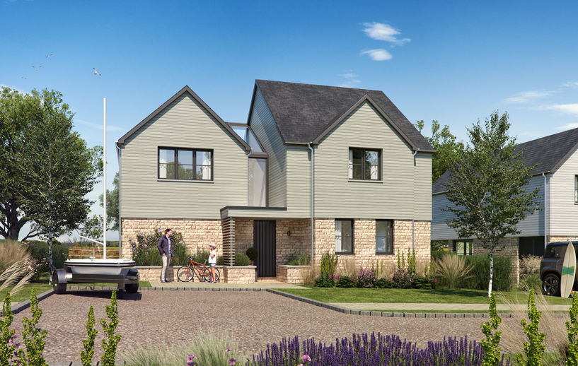 Architectural render of a street scene