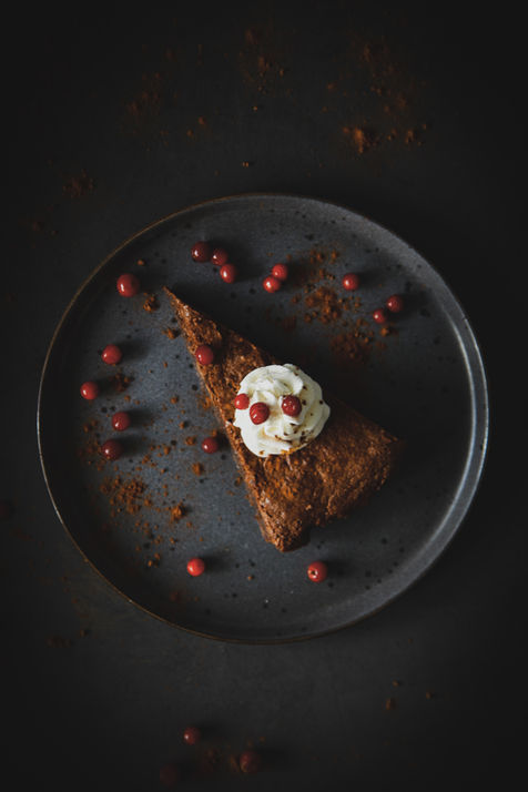 Chocolate cake with cream. Luxury menu photography.