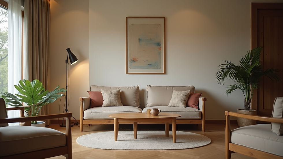 Eye-level view of the cozy living area at Zanah Comfort Homestay