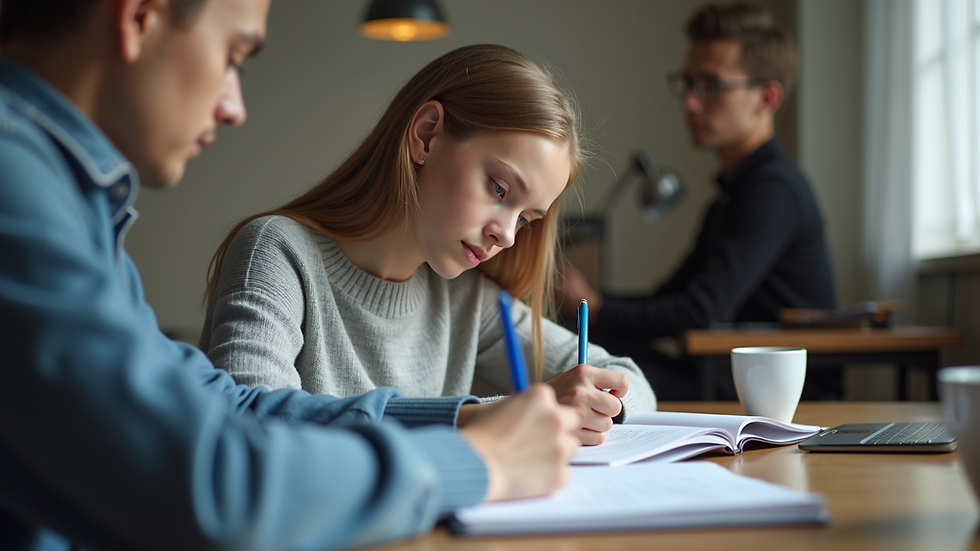 Eye-level view of a student studying with a tutor