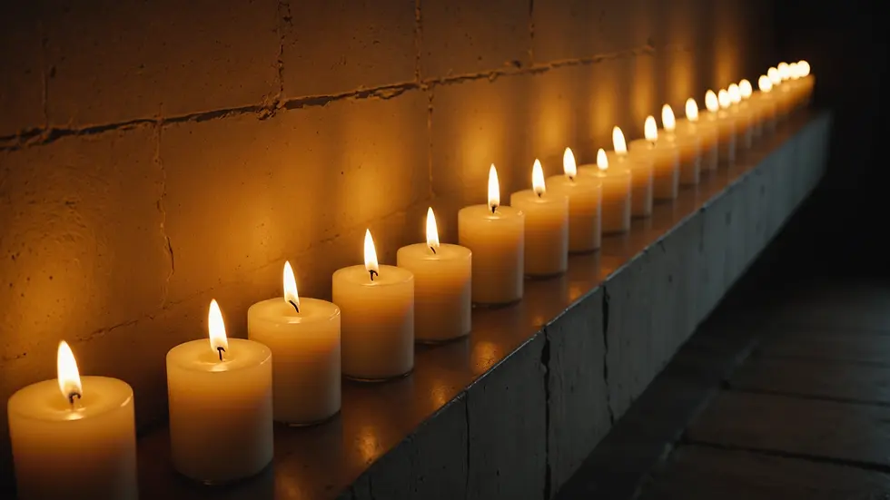 A serene view of lit candles casting shadows on the wall