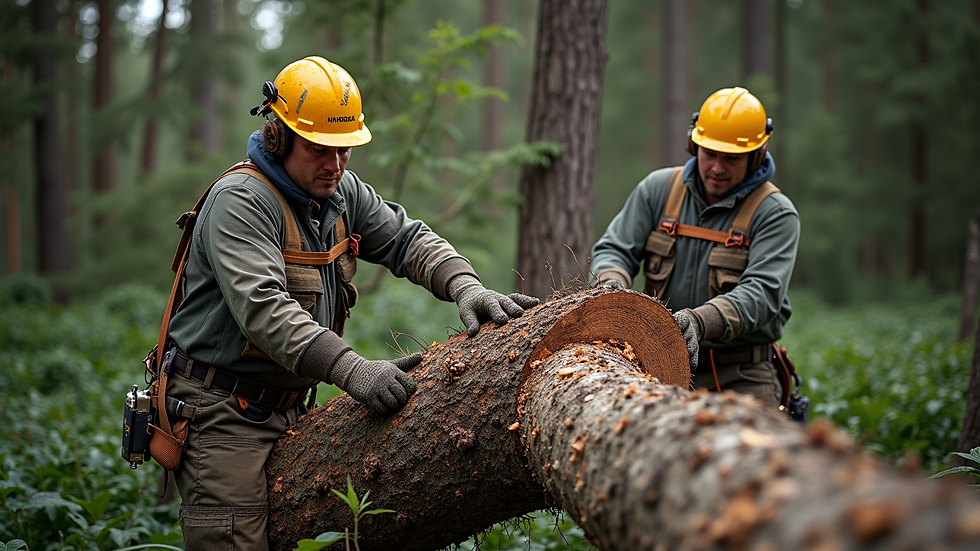 High angle view of a professional tree removal crew at work