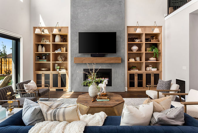 Another view of the living room in the 2019 Street of Dreams “Bespoke” home, showcasing Greylyn Wayne’s refined interior styl